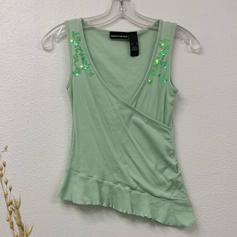 Vintage DKNY Mint Green Y2K Princess Style Sleeveless Top 🦚🤍